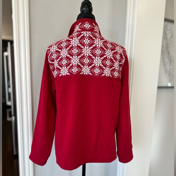 L.L. Bean Nordic Fleece Zip Up Jacket Women Size Large Snowflake ❄️ Red - Picture 5 of 12